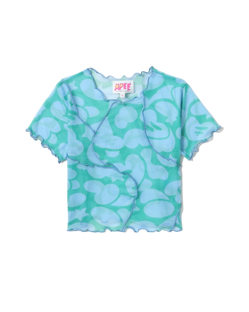 Chemisier Bape Pattern mesh crop Bleu Femme | ZJB-56120617